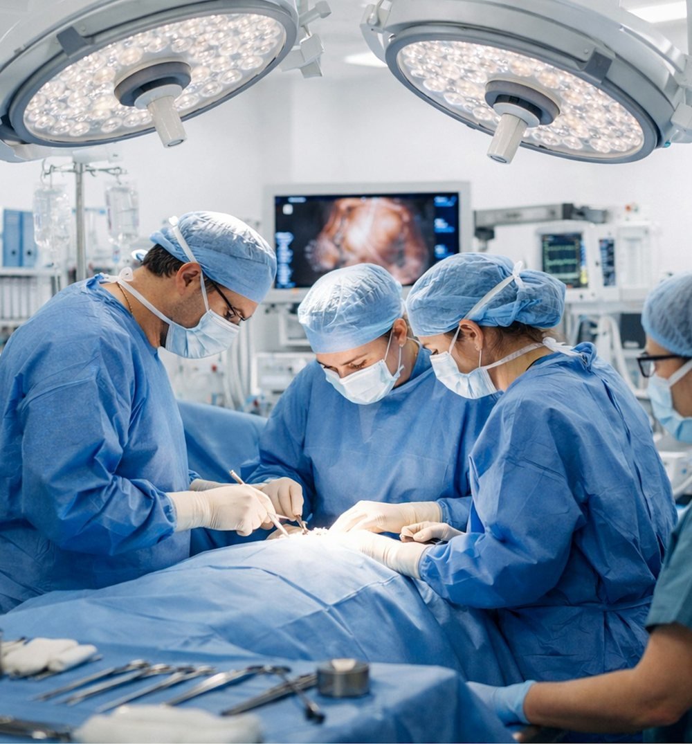 Surgical team operating in a modern operation theatre